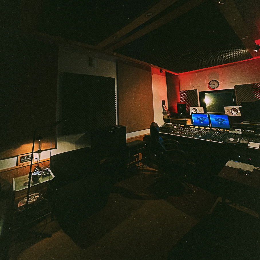 The control room at VIBE Recording Studio, Manchester