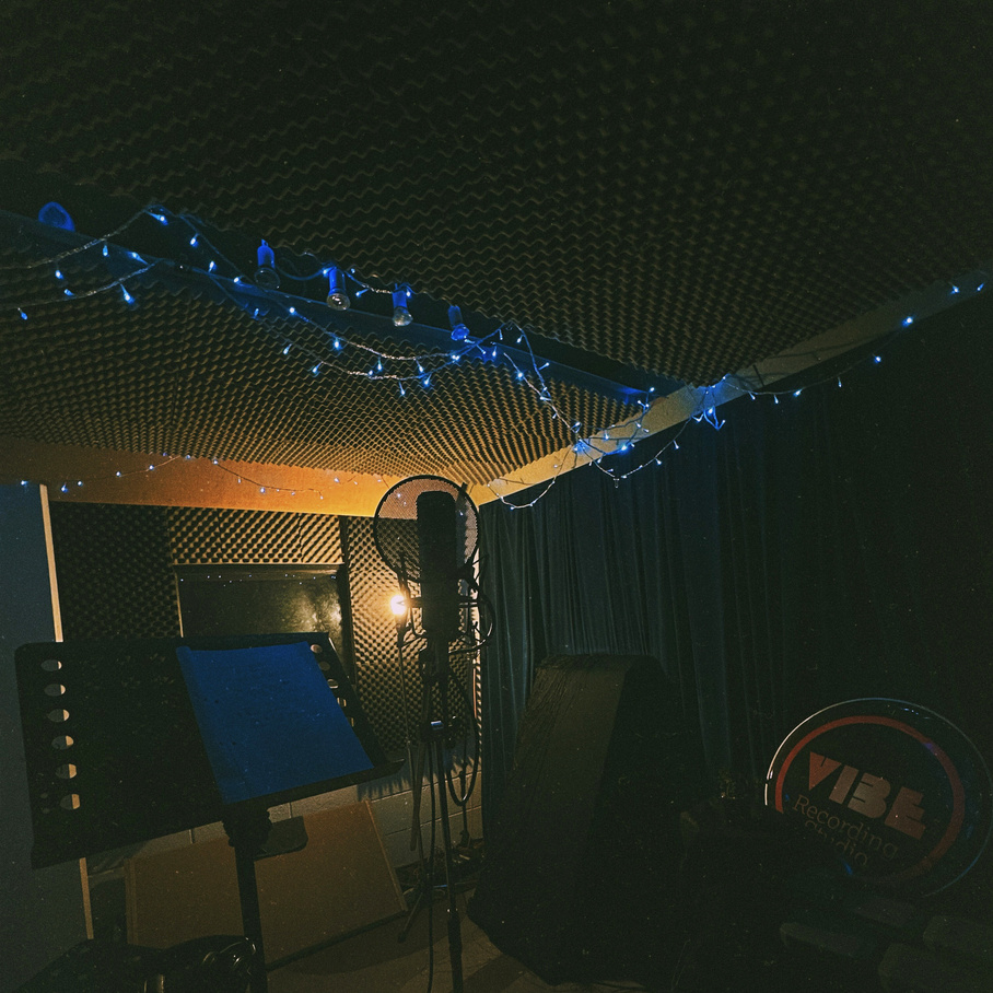 The vocal booth at VIBE Recording Studio, Manchester
